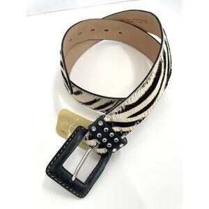 Alaluna Women's Black/White Calf Hair Leather Belt Rhinestone Loop Small/Medium